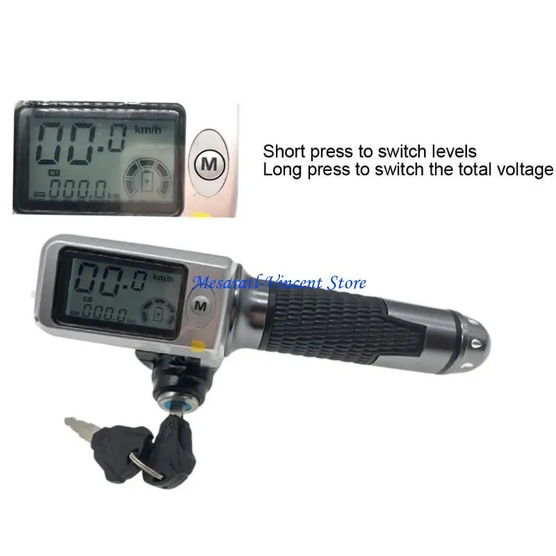 A70F Electric Bike Throttle 36V/48V/60V Accelerator Lock with Speedometer/Odometer