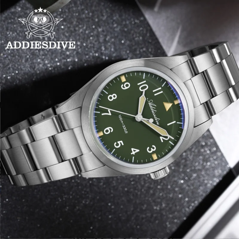 

ADDIESDIVE Titanium Alloy 36mm AD2502 Watch For Men 10Bar Waterproof Luminous Bubble Mirror Glass VH31 Movement Quartz Watches