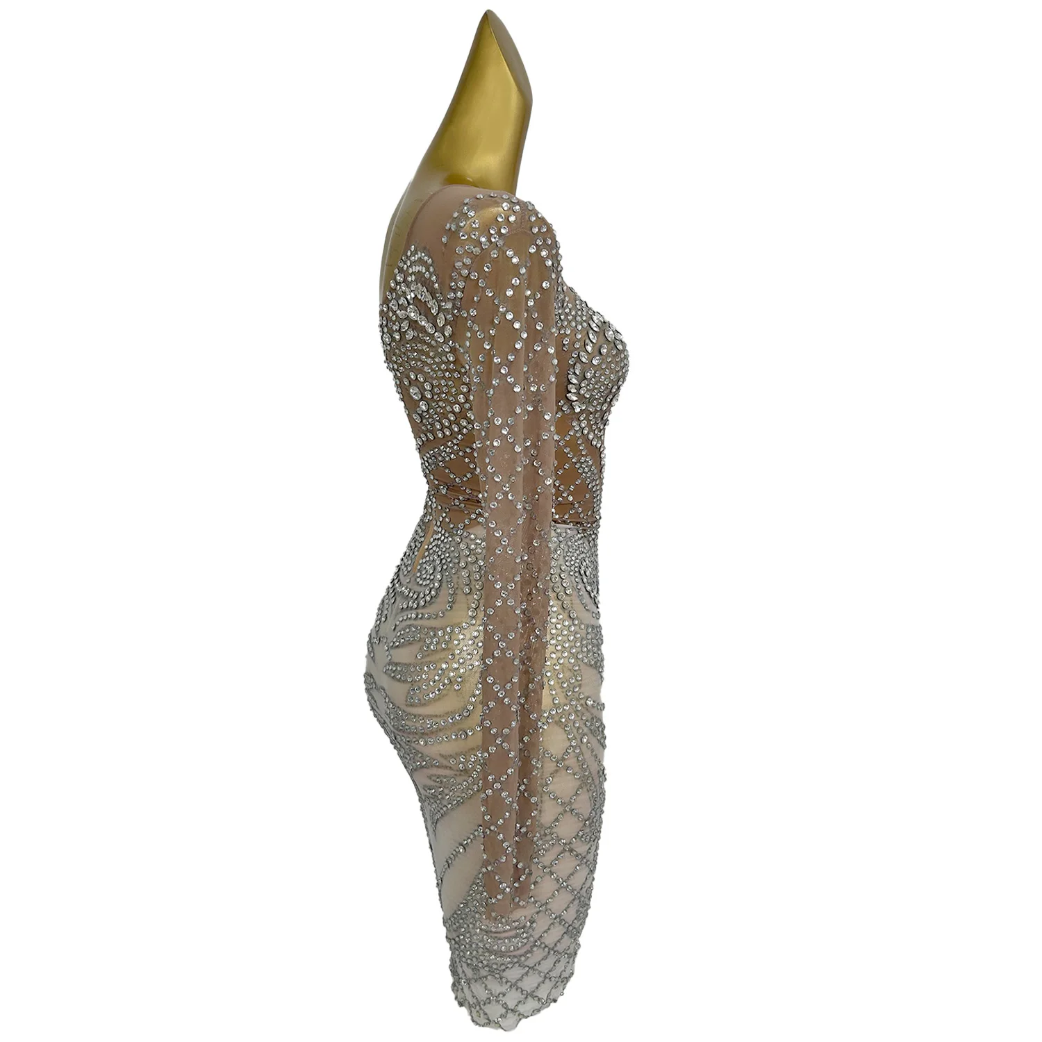 Vestidos Sexy Diamond Night Club Sheath Dress Ladies Evening Gown Drag Show Stage Performance Costume Mini Cocktail Party Dress
