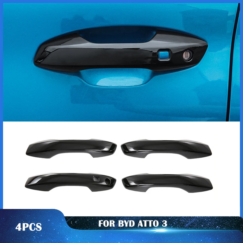 For BYD ATTO 3 Yuan Plus 2022 2023 Car Accessories ABS Chrome Door Handle Cover With Smart Key Hole Catch Cap Trim Molding