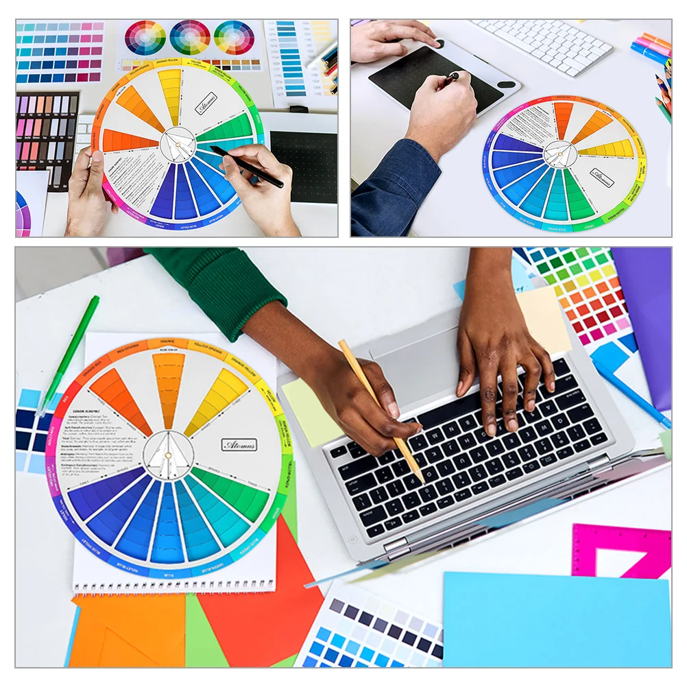 2 Pcs Color Card Gradient Wheel Class Teaching Tool Learning Guide Chart Rotatable Paper for Painting