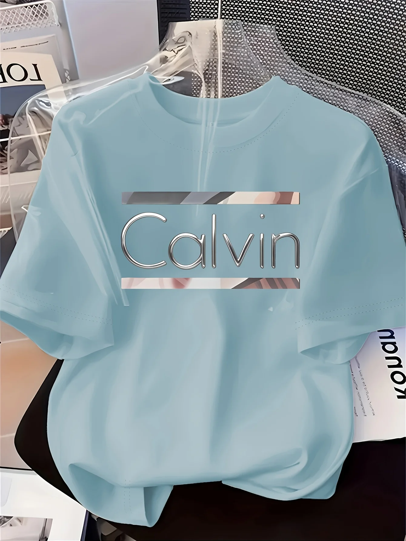 Reflective Metallic Letter Graphic Tee For Men Made Of 100% Cotton Perfect For Summer Streetwear And Casual Urban Outfits