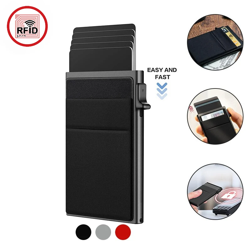 محفظة معدنية رفيعة تحجب RFID للرجال - حامل حافظة بطاقات سحرية ذكية بسيطة مع حماية لمعرف البنك وبطاقات الائتمان