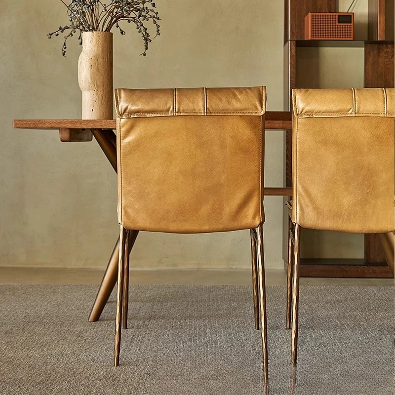 Medieval wabi-sabi dining chair leather back leisure chair