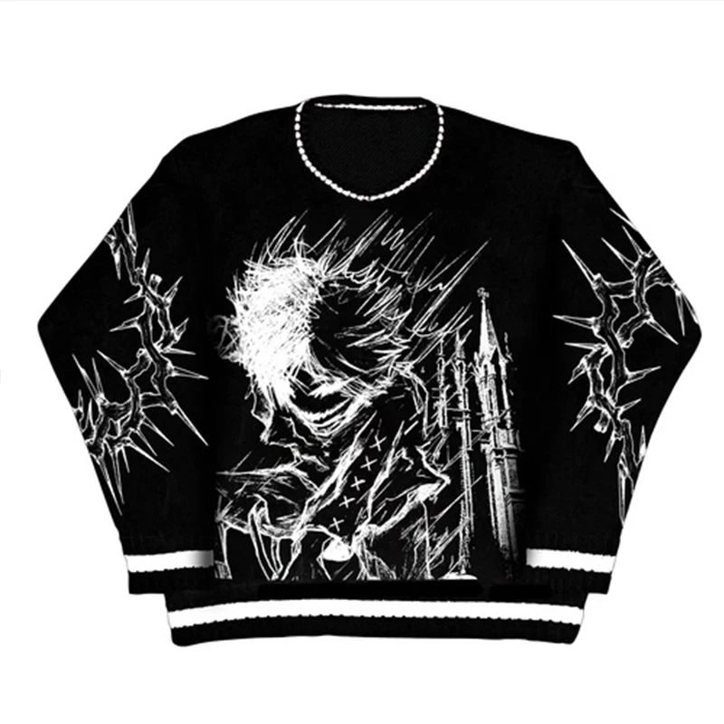 2024 Autumn/Winter Sweater Anime Zombie Horror Knitted Sweater Outdoor Warm Gothic Retro Style Wholesale Warm Sweater