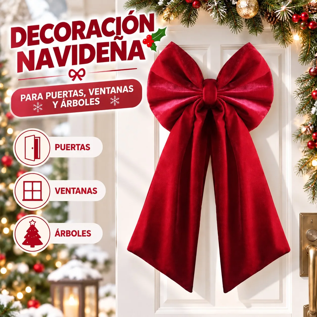 Fiocco natalizio gigante in velluto rosso vino, 45x90 cm, elegante decorazione per porte, finestre e alberi di Natale, grande ornamento festivo con finiture di alta qualità e morbidezza.