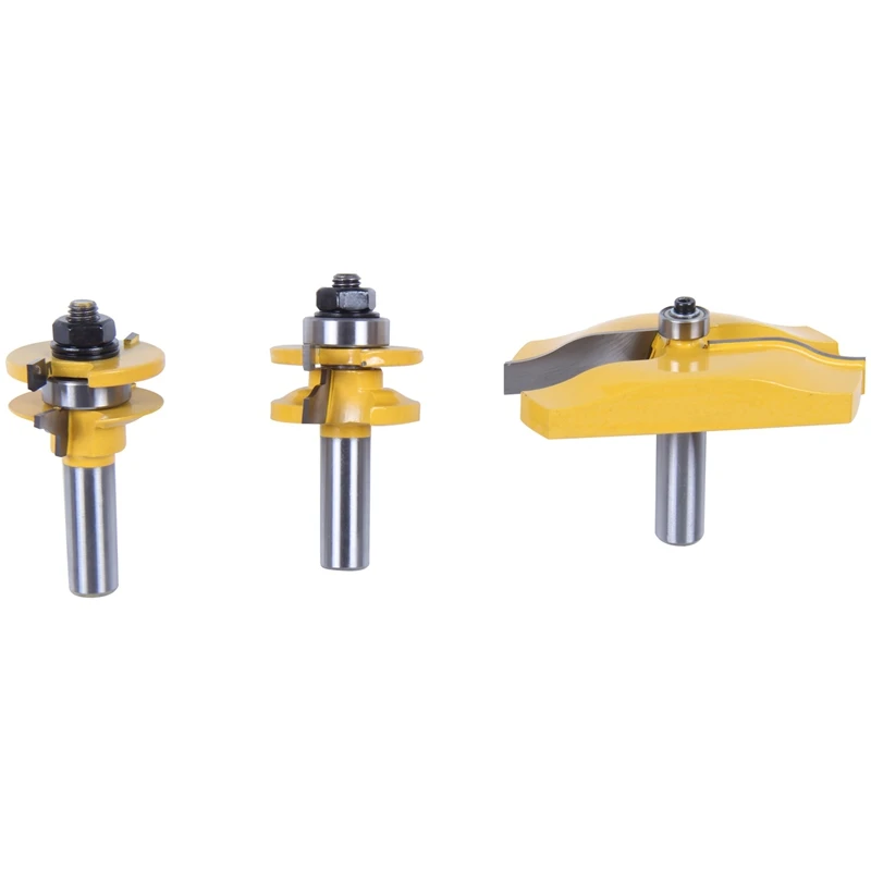 3 PCS Router Bit Set, 1/2-Inch Shaker Raised Panel Round Over Cabinet Door Router Bit Set With Back-Cutter Panel Raiser 1/2-Inch