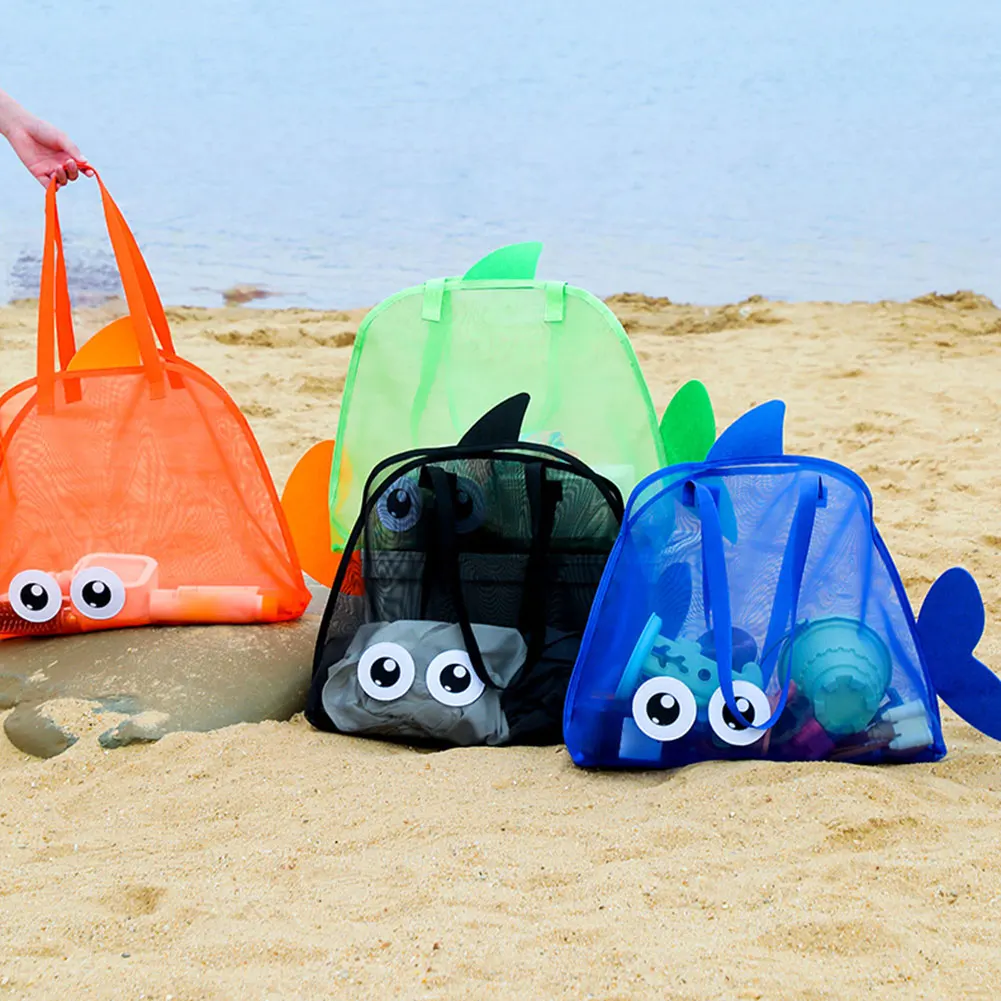 Personalized Kids Fish Shaped Mesh Beach Bags Sand Play Tool Bag Playful Fish-Shaped Design For Summer Pool Days Water Parks ﻿