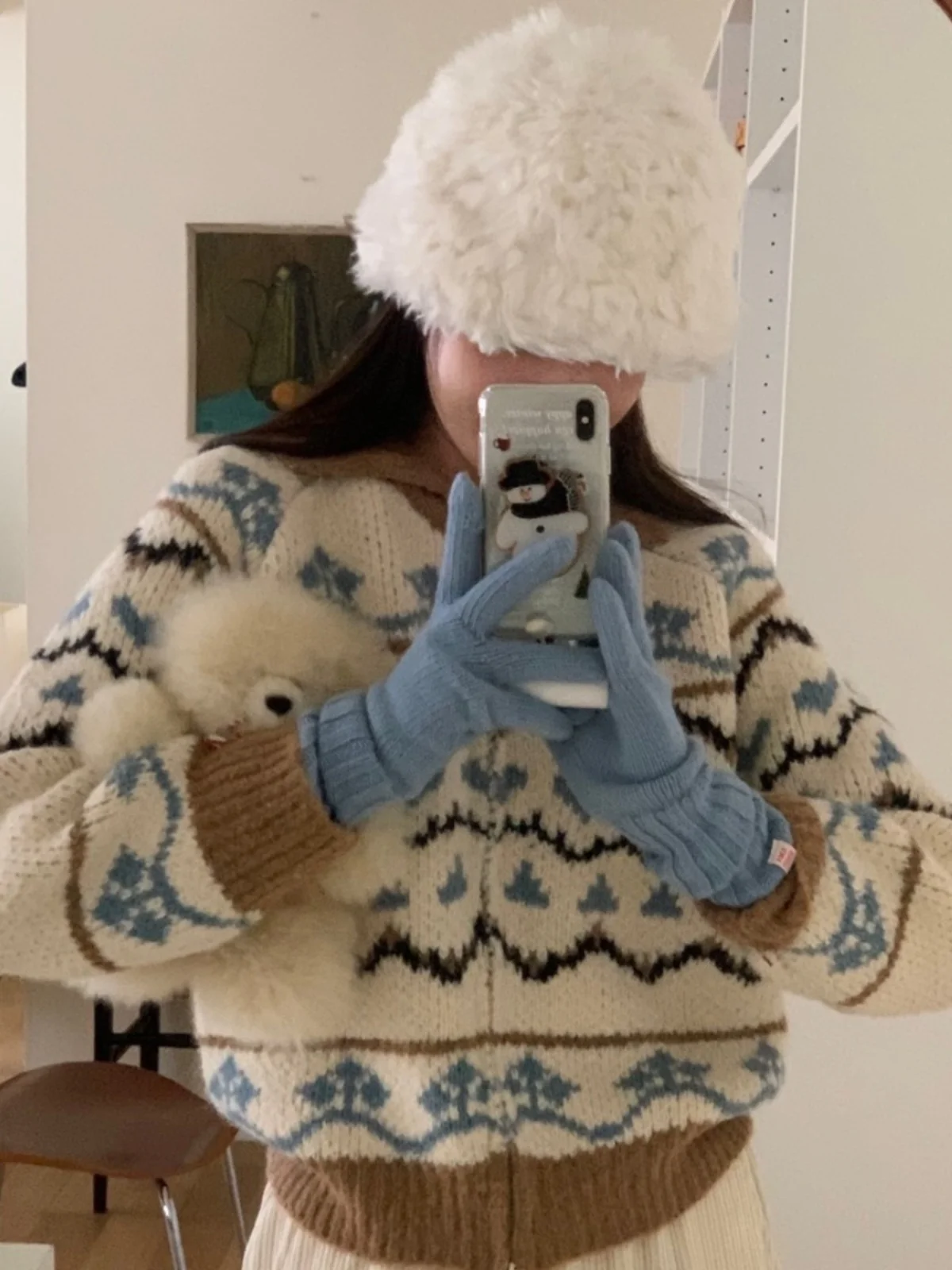 

Sli ort Zipper Knitted Sweater Cardigan Women's Korean Version Winter Faion Vintage Floral Embroidery Outerwear