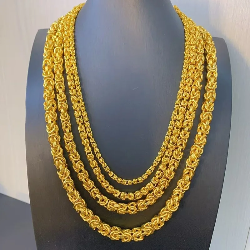 2026 Durable No Fade Sand Gold Necklace For Men Luxury Niche Glossy Dragon Bone Chain Dragon Head Copper Gold Plated Fashion Jew
