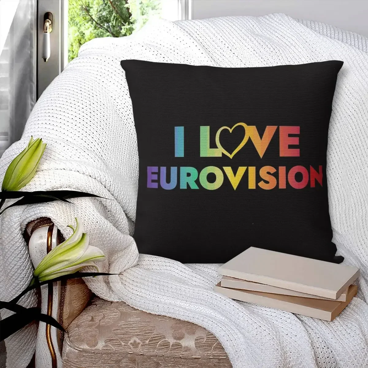 I Love Eurovision Square Pillowcase Pillow Cover Polyester Cushion Decor Comfort Throw Pillow for Home Car