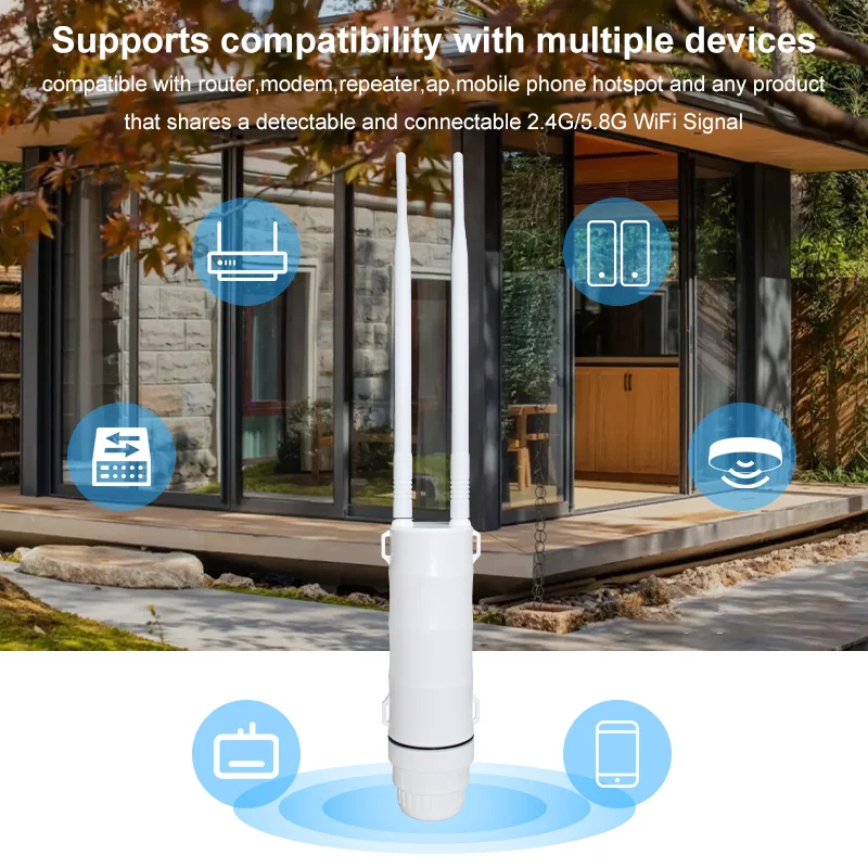 KuWFi AC1200 Router CPE esterno 1200Mbps 2.4G 5G Dual Band Wireless Wi-Fi Gigabit Porta RJ45 Antenne staccabili 48V POE Ripetitore