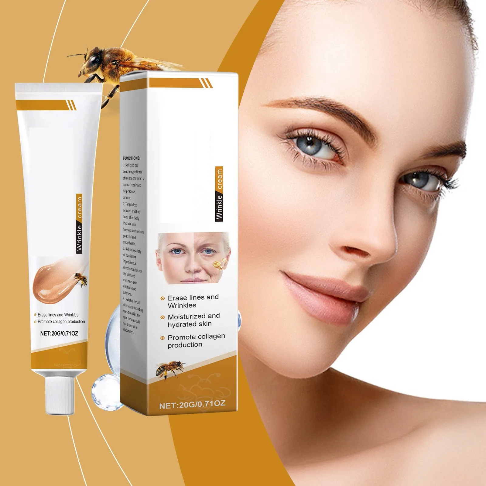 Kit de Cuidado Facial: Crema Facial, Bálsamo para la Piel con Veneno de Abeja, Antiarrugas, Reafirmante, Línea Profesional, Crema Hidratante de Uso Diario, Crema Fina