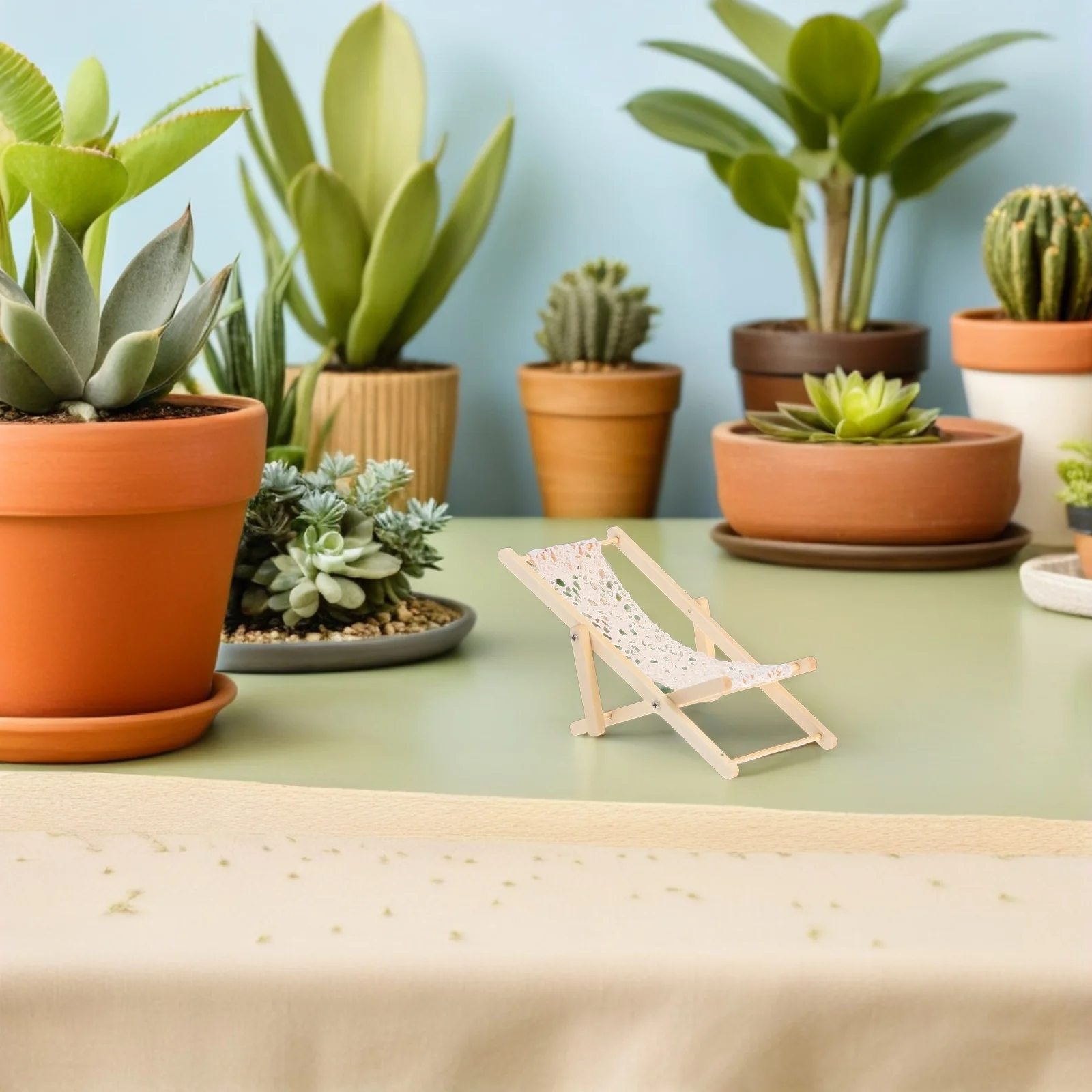 3 قطعة كرسي الشاطئ الخشبي الصغير المحمولة تصميم صغير حمام شمس الجلوس DIY بها بنفسك المشهد الصغير الجنية إكسسوارات الحديقة #3