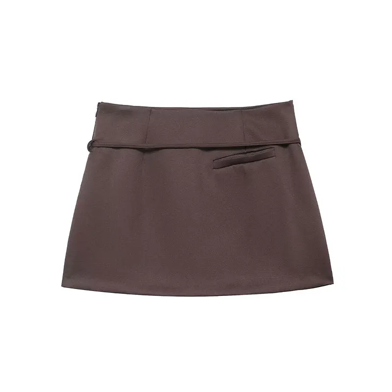 NLZGMSJ Vintage Casual Women Skirt Brown Zipper Slim Short Skirt New Fashion 2026 Spring Summer Holiday Mini Female Skirt