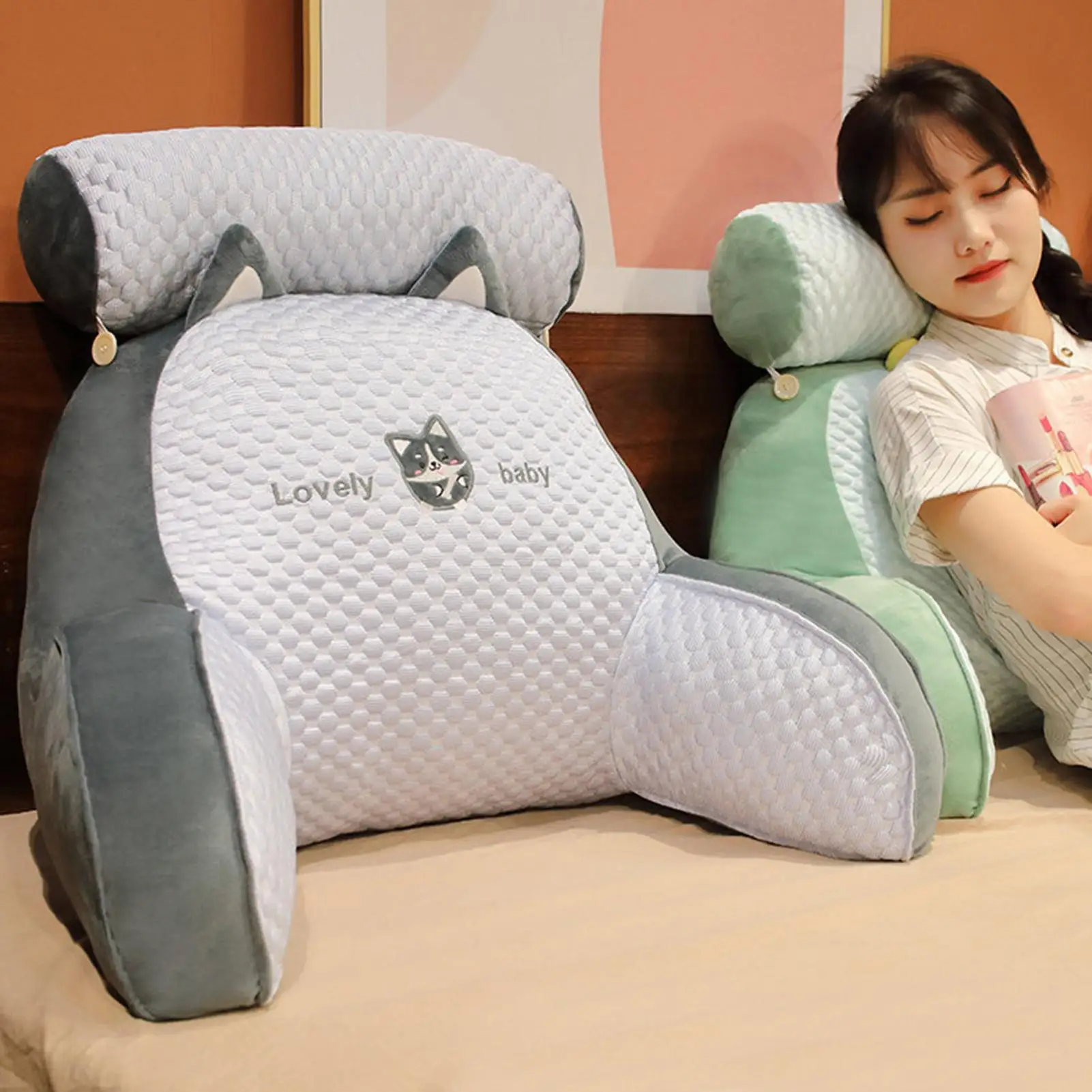 Back Rest Pillow Reading Pillow for Bed Back Cushion Rest Pillows with Detachable Neck Support & Arms for Sitting In Bed Reading
