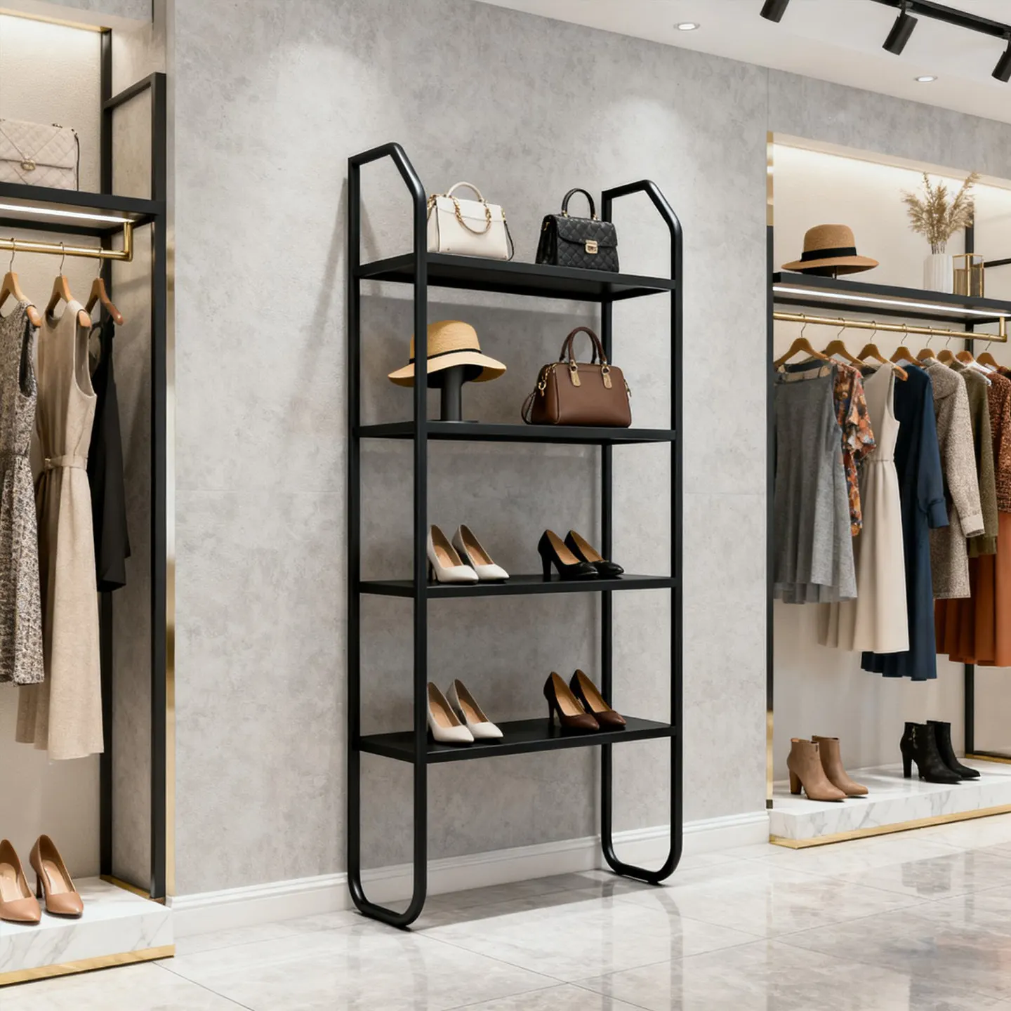 Wrought iron rack, clothing store, bags, shoes, display rack, floor-to-ceiling multi-layer hat figure sample display rack