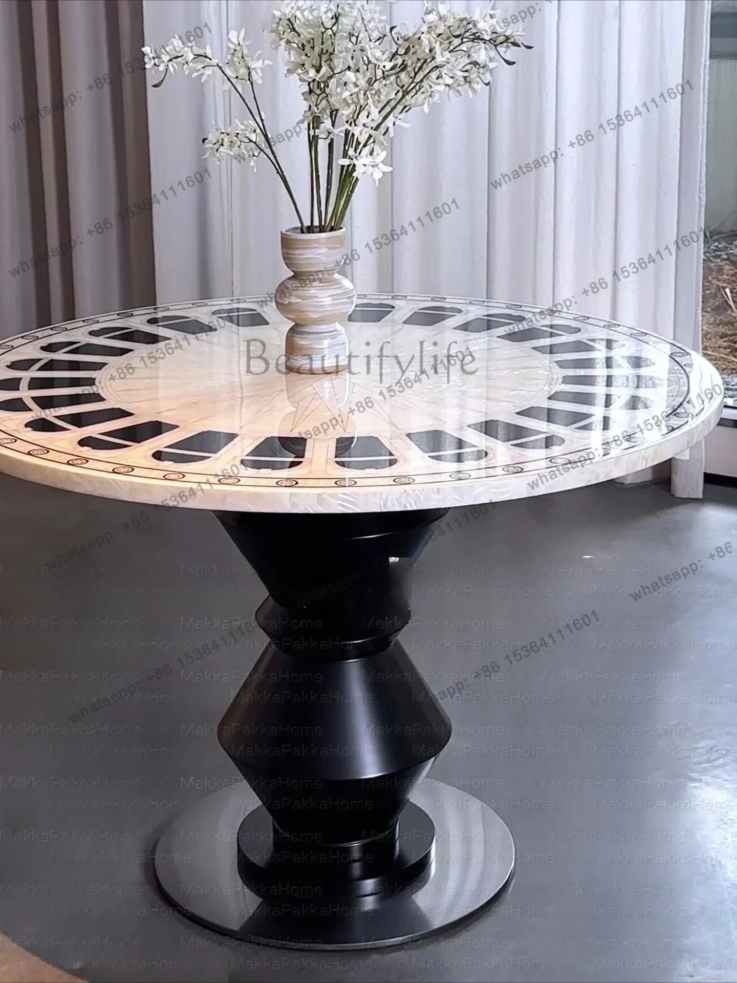 z.French antique designer creative shell dining table high-end solid wood round dining table