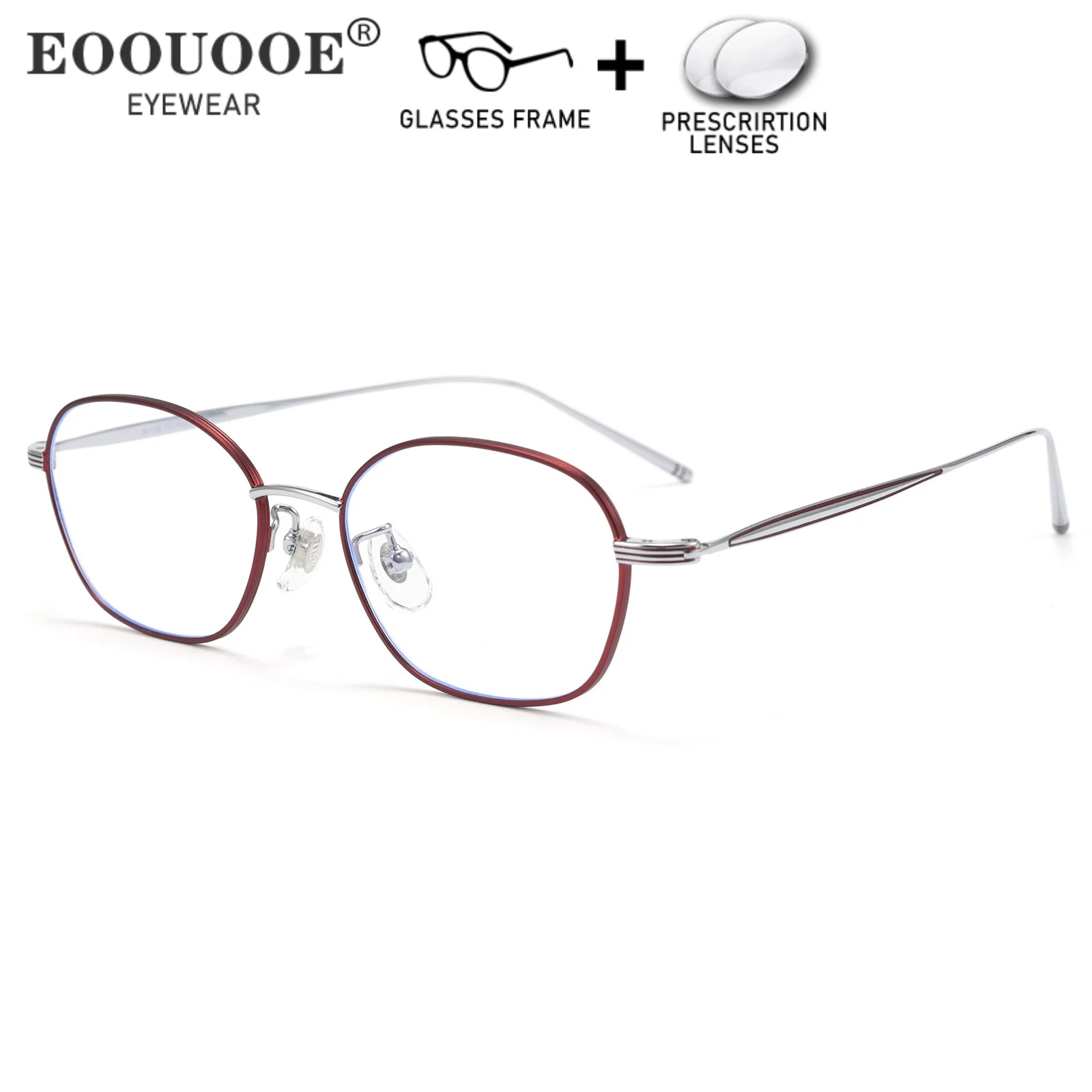 Women Red Glasses Frame Reading Computer Myopia Hyperopia Prescription Lenses Progressive Anti-Reflective Titanium Eyewear