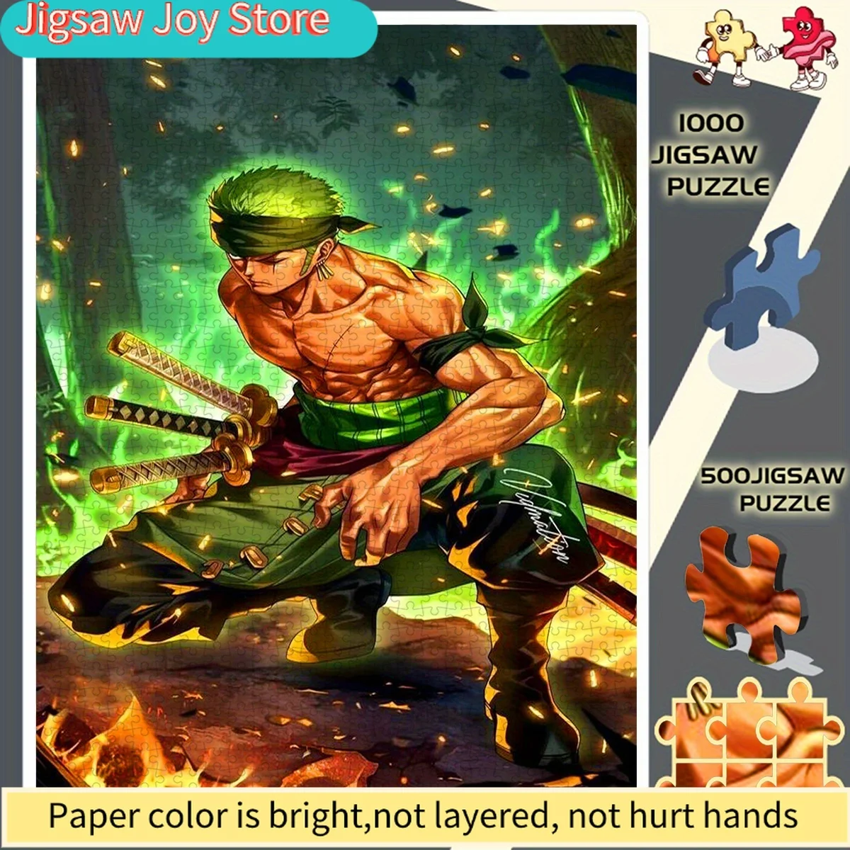 

Puzzles, Paper Puzzles, Puzzles, Adult Puzzles, Large Puzzles, Featuring Zoro with His Striking Green Hair And Three-Sword Sty