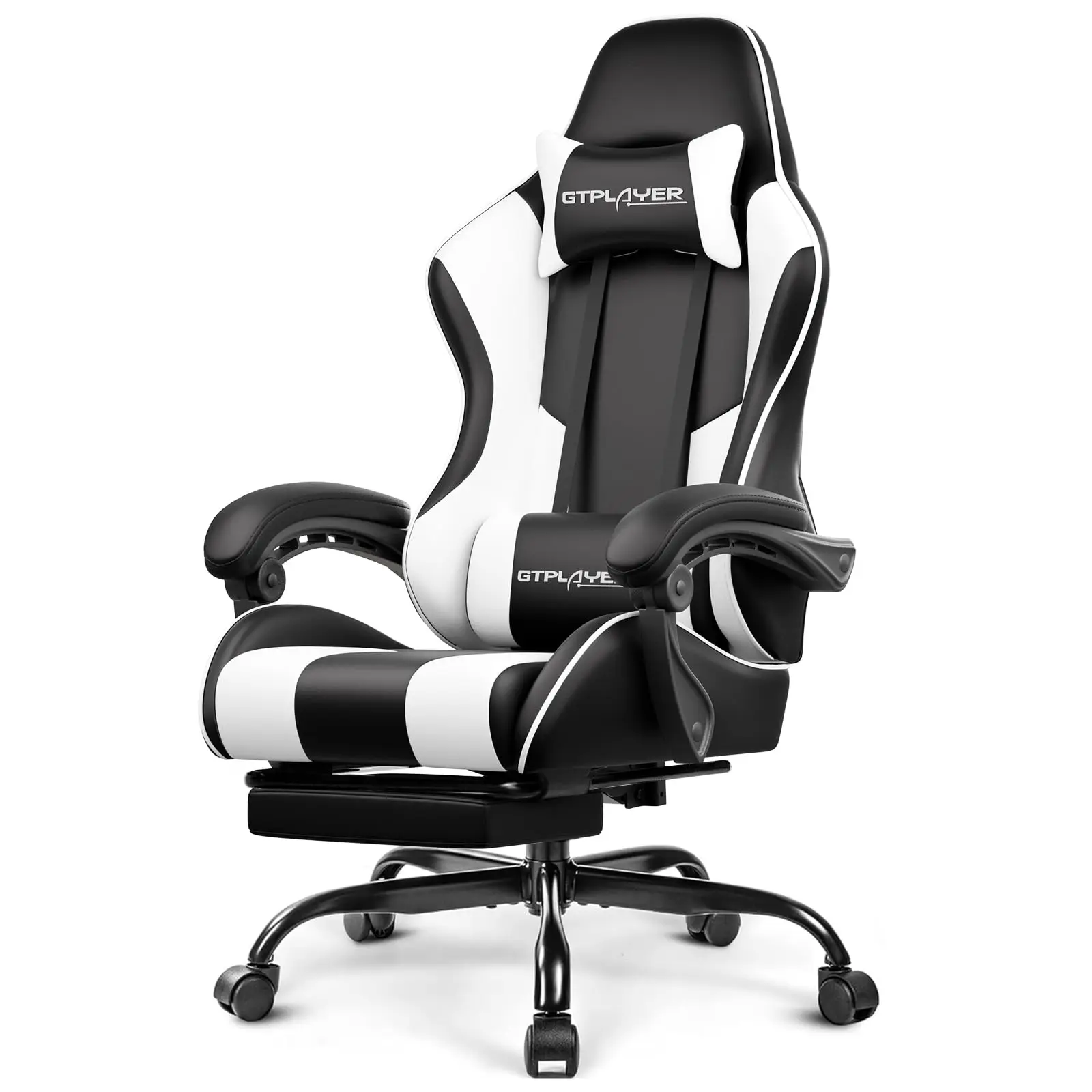Gaming Chair, Computer Chair with Footrest and Lumbar Support, Height Adjustable Game Chair with 360°-Swivel Seat and