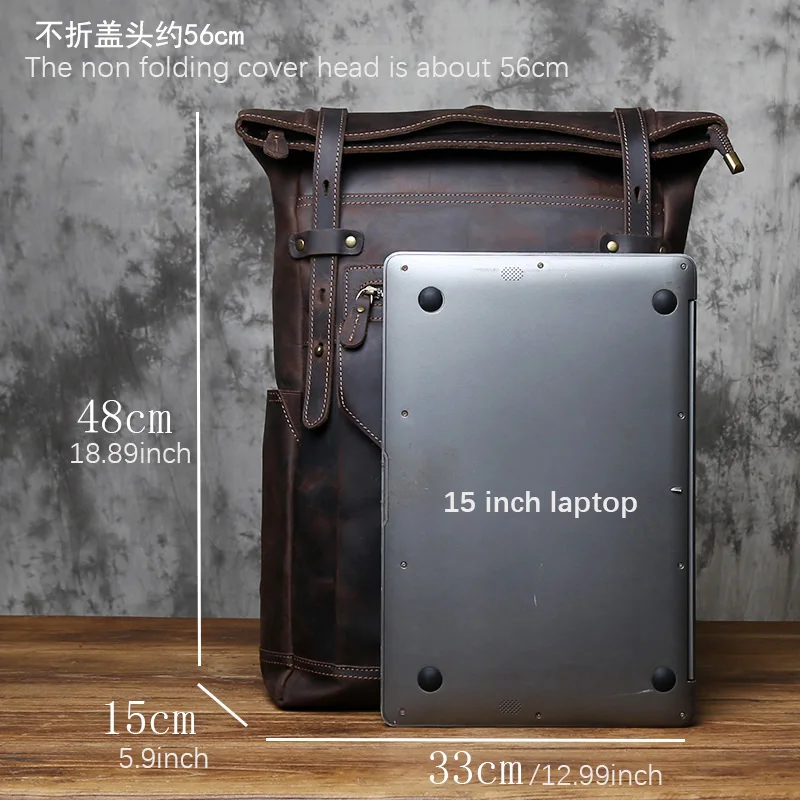 NZPJ Vintage-Rucksack aus echtem Leder für Herren, Crazy Horse-Leder, Computertasche, natürliche Oberschicht aus Rindsleder, Rucksack, Reisetasche – Detail 2