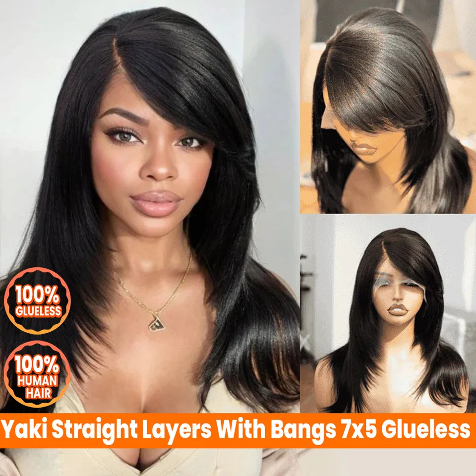20 Inch Brazilian Layered Yaki Straight Human Hair Wig with  display picture 1