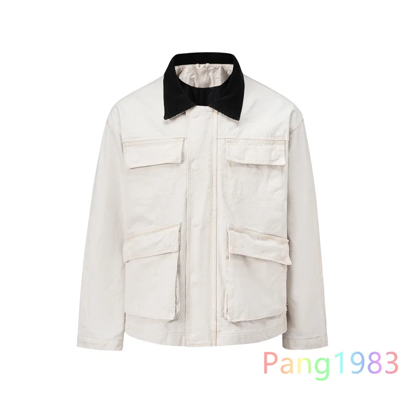 

Classic Four Pocket Washed Cotton Jacket Men Women High Quality Cotton lining Coat Jacket Top