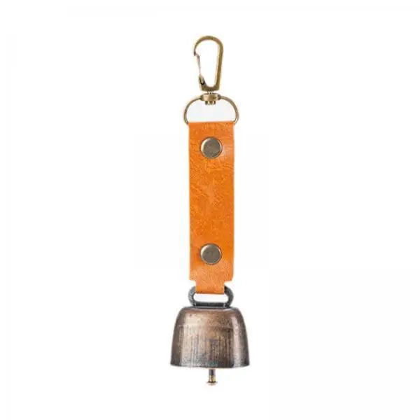 Backpack Clip Loud Bear Bell Iron Wind Chime PU Leather Strap Portable Safety Alert for Camping Hikes