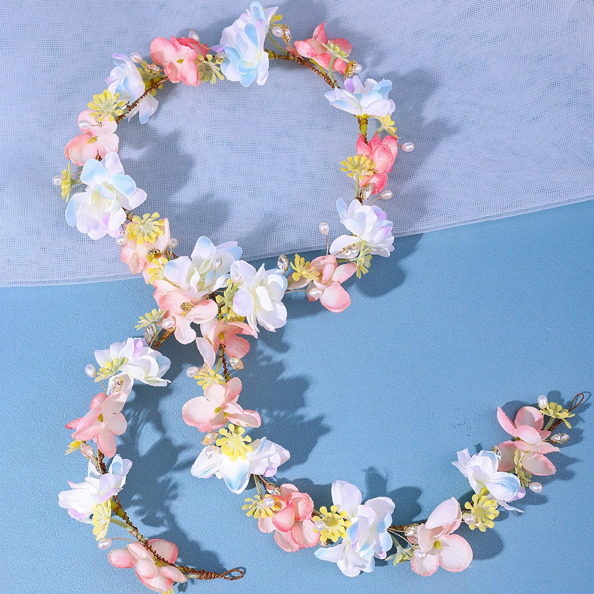 Bride simulation flower rose wreath handcrafted cherry blossom pink white flower crown fairy vacation headband