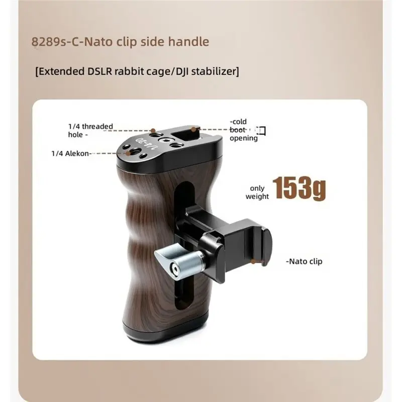 [NEW A09R!】 For Sony Nikon Canon SLR Camera Side Handle Grip Wood-Grain Bracket 1/4 For ARRI NATO Clamp For Camera Cage Rig Vlog