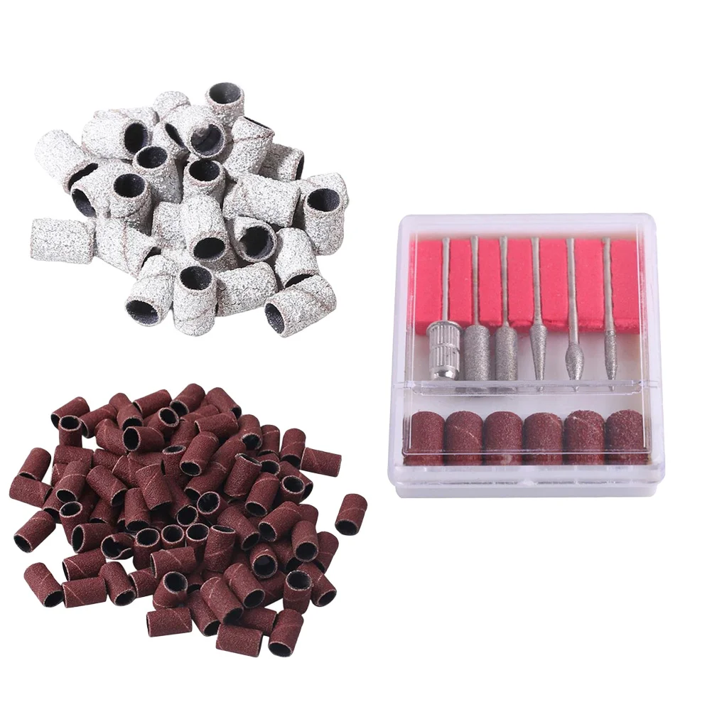 

100pcs Nail Grinder Set Frosted Ring Red Frosted Ring Brown Manicure Tool Kit Nail Art Supplies Sander Polishing