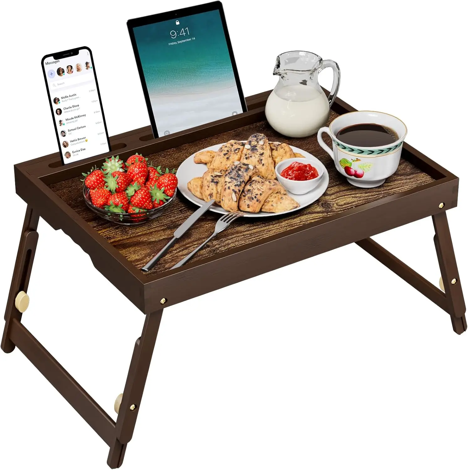 

Bamboo Breakfast Tray with Telescopic Legs Tray with Foldable Legs and Removable Stand | Ergonomic Handle | Portable Bed Tray