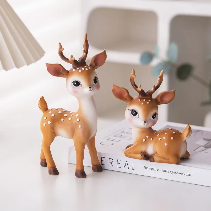 Cute Lifelike Spotted Deer Resin Figurine Garden Yard Landscaping Decor Home Desktop Mini Scenery Ornament Indoor Tabletop Decor