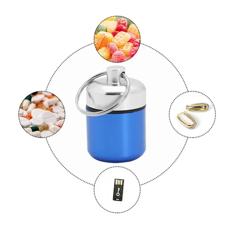 New High Quality Portable Mini Aluminum Waterproof Pill Box with Sealed Storage, Flat Head, and Keychain for Medicine