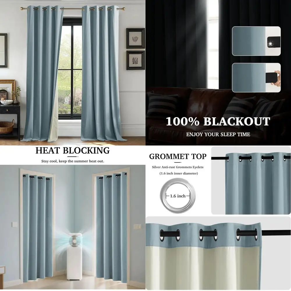 

Thermal Insulated Blackout Blue Velvet Curtains, 52x84, Stone Blue, Set of 2 for Living Room & Kids' Bedroom