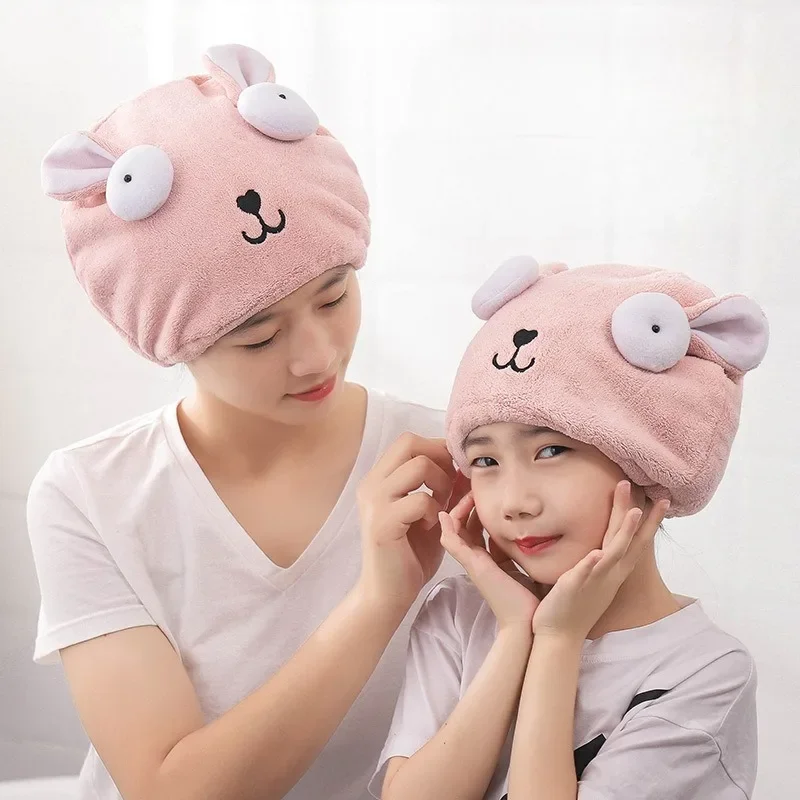 Coral Fleece Quickly Dry Hair Hat Super Absorbent Soft Bathroom Women Head Towels Girls Cute Hair Towel Hair Dry Wrap Bonnets