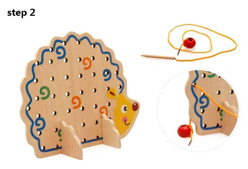 [Funny] DIY Lacing Toy Hedgehog Threading Fruits Beads Find Motor Skills Game Wooden Animal Fruit Beads tree Montessori Toy gift