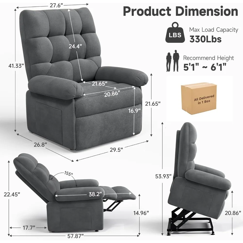 Power Lift Recliner Chair for Elderly, Triple Motor Lift Chair with Infinite Position, Electric Stand Assist for Seniors, Single