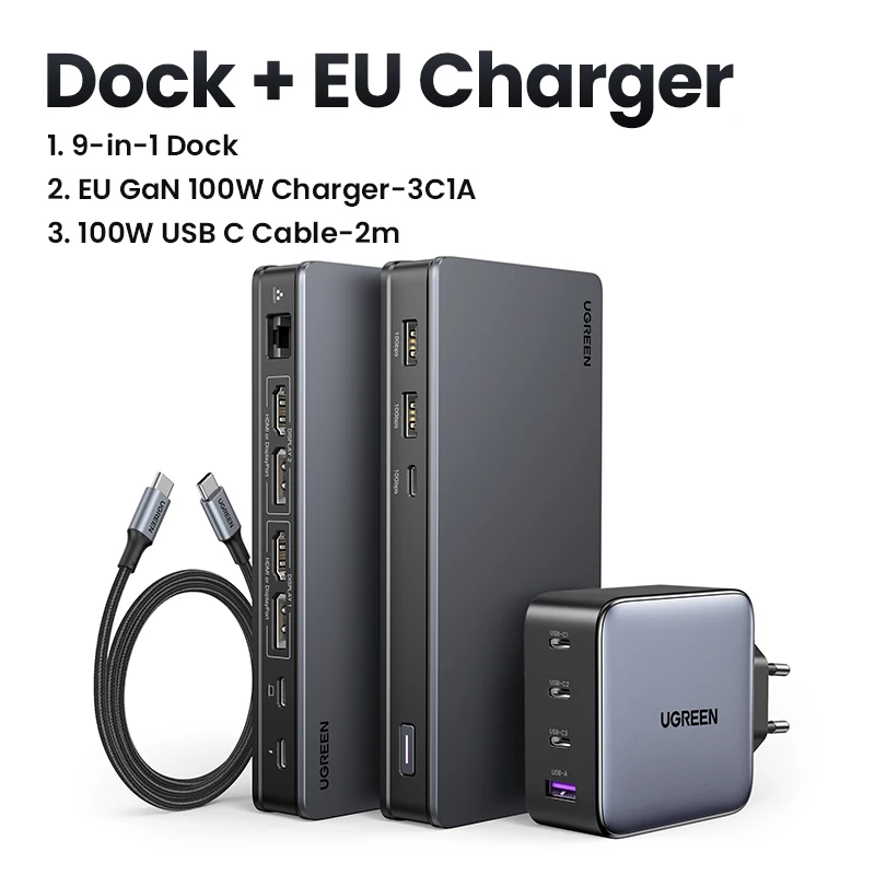 UGREEN-USB Cドッキングステーション,9-in-1, USBスプリッター,4k60hz