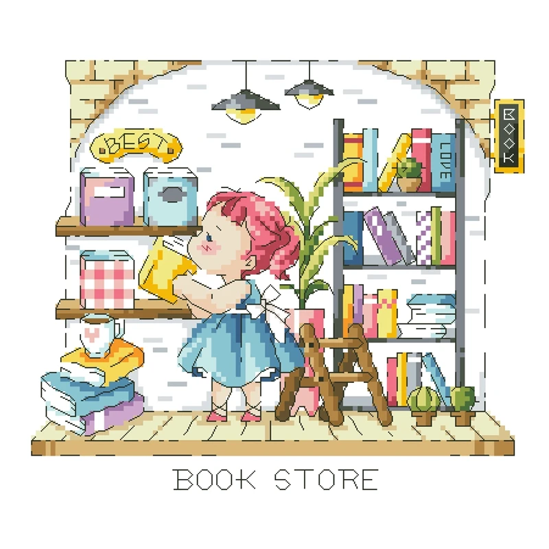 Cross Stitch Kit Girl's Shop 4 SODA Series 28ct 18ct 14ct 11ct can be Customized Printed Cloth hand Embroidery Material Pack