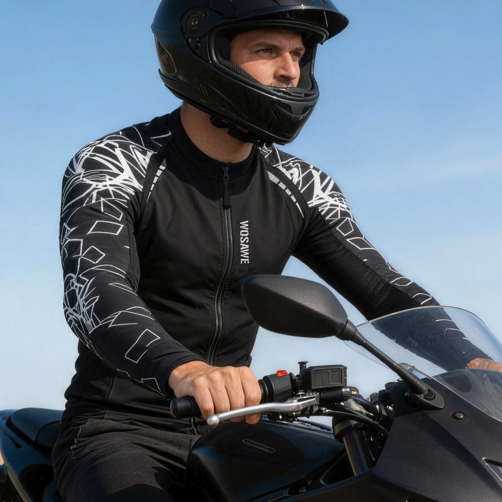 WOSAWE Summer Breathable Motorcycle Jacket Black New Men's Riding Clothing Light Elastic Quick Dry Motorbike Coat