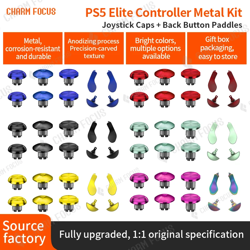 Metal Controller Thumb Sticks 10-in-1, 6 Swap Joysticks 4 Metal Rear Paddle Trigger Button Replacements, For PS5 Edge view 2