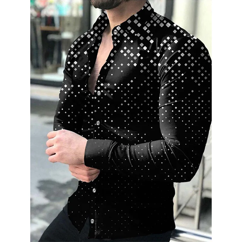 Men\'s Star Sky Printed Long Sleeve Shirt 2023 Fashion Design Luxury Long Sleeve Tops Men\'s Four Seasons Button Lapel Shirts