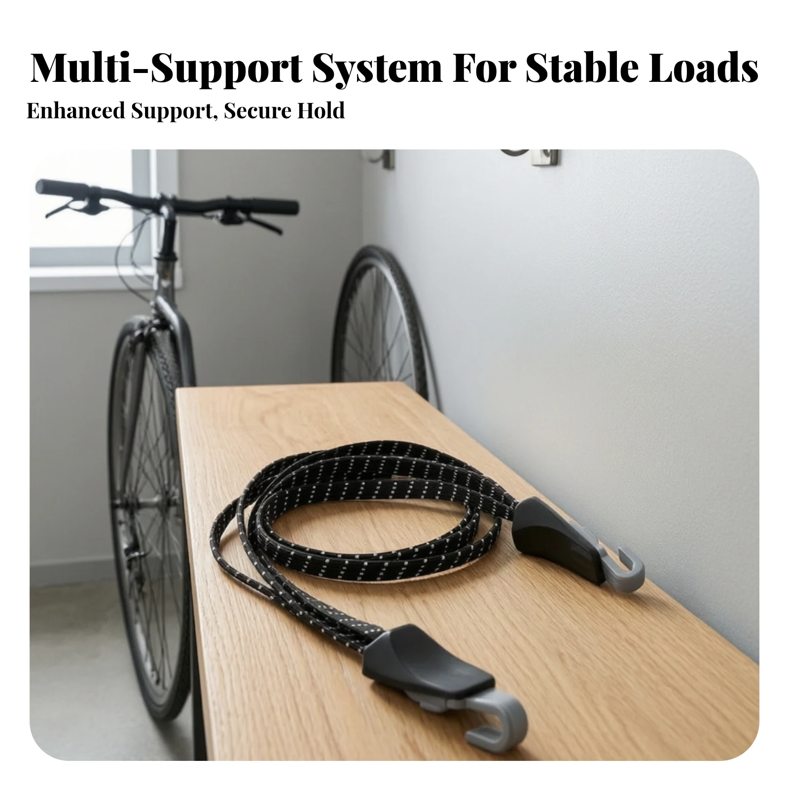 Cycle Cargo Strap with Hooks Reflective Elastic Bike Rack Strap Bungee Cord with Plastic Hooks Flat Compact for Cyclists