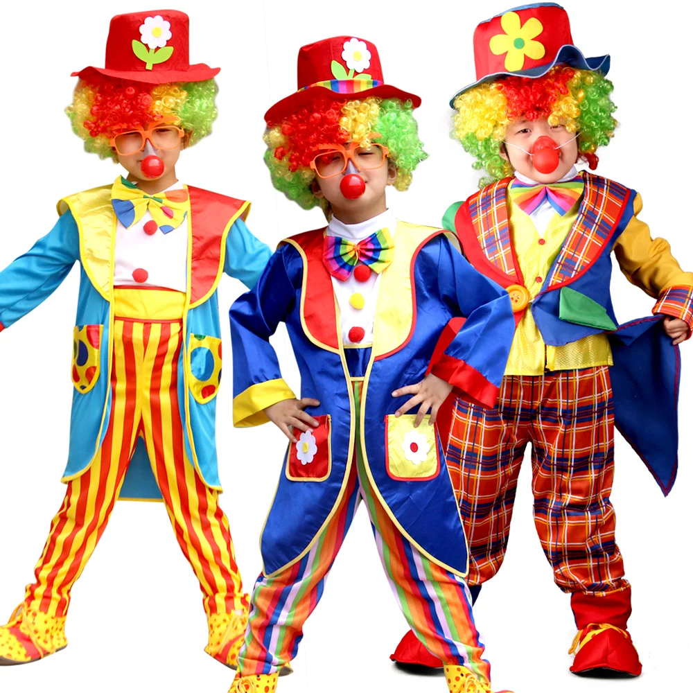 Kids Carnival Clown Circus Cosplay Costumes Halloween Children Boys Girls Baby Birthday Halloween Party Jumpsuit Hat