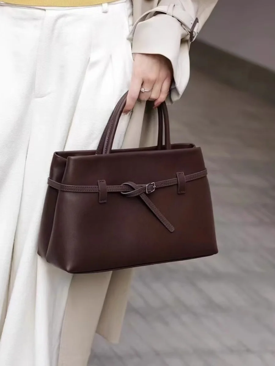 

Retro Soft Leather Color Simple Belt Bule Tote Bag Handheld Crossbody Bag Commuter High End Sensation Versatile