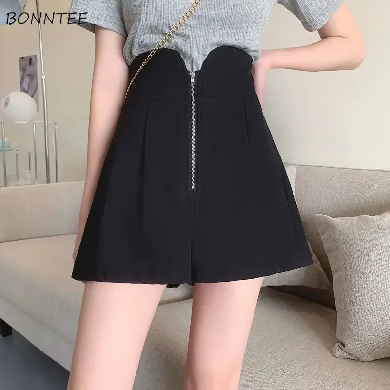 XS-3XL Şort Kadın İmparatorluğu Basit Tüm Maç Rahat Fermuar Moda Ulzzang Bayanlar Retro Klasik Temel Sokak Stili Yaz Tasarımı