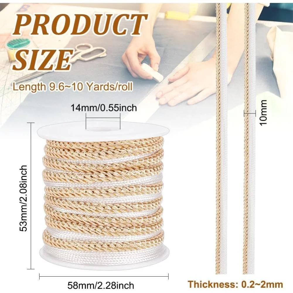 10 Yards Filigree Lip Cord Trim 3/8 inch White Filigree Polyester Ribbon Piping Strips for Dress Costume Sewing Home Textile