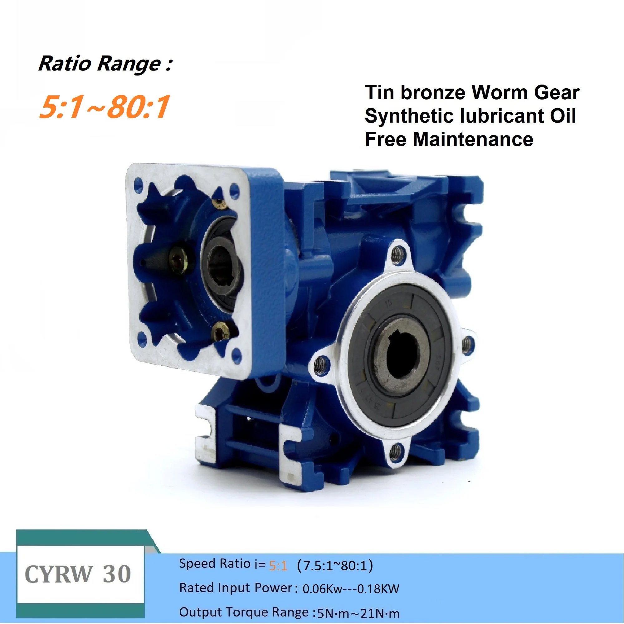 

CHENYUE Worm Gearbox NMRV30 CYRW30 Input 11/9mm Output 14mm Ratio 5-80 Tin Bronze Worm Gear Free Maintenance